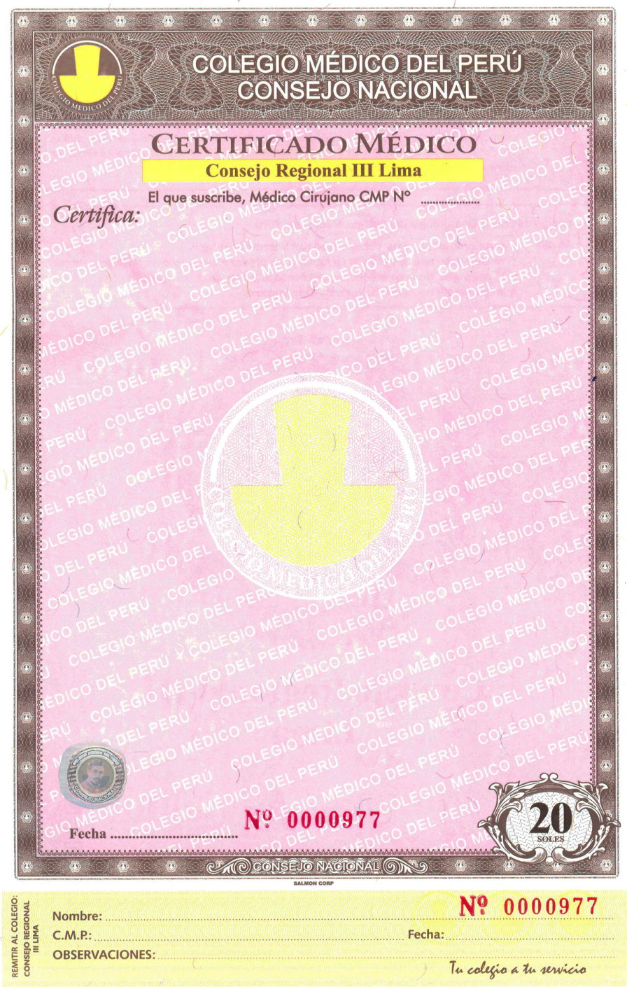 Certificado Médico del Colegio Médico del Perú